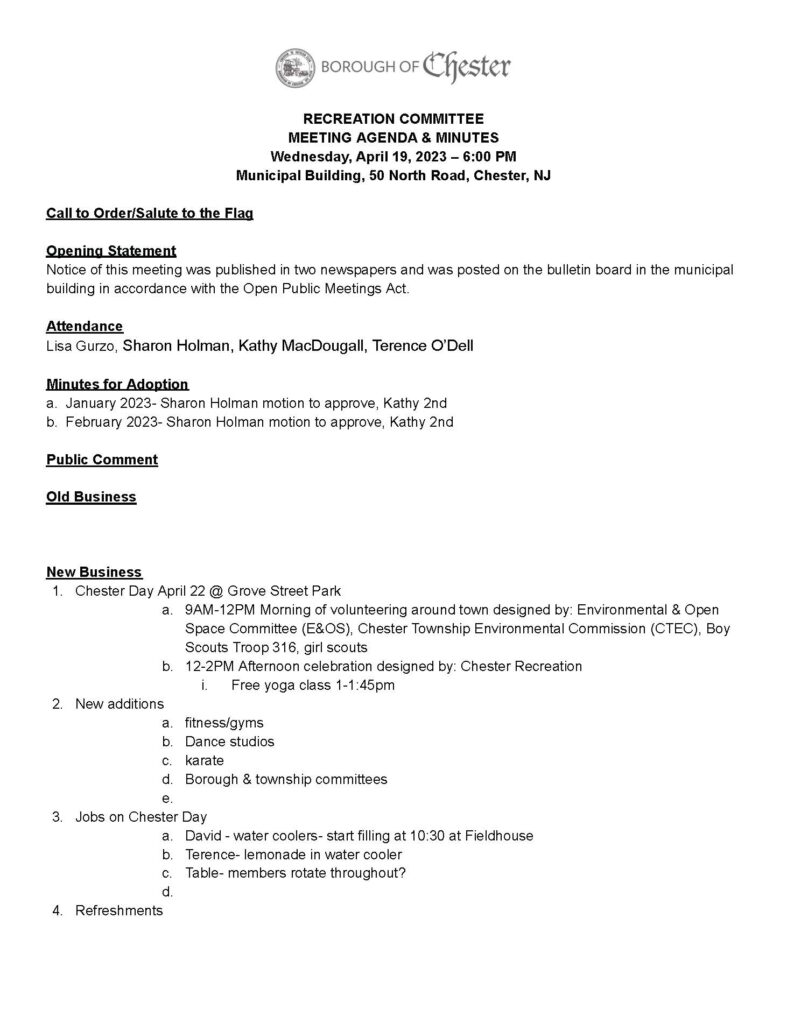 2023-04-19 Recreation Committee Meeting Agenda & Minutes_Page_1