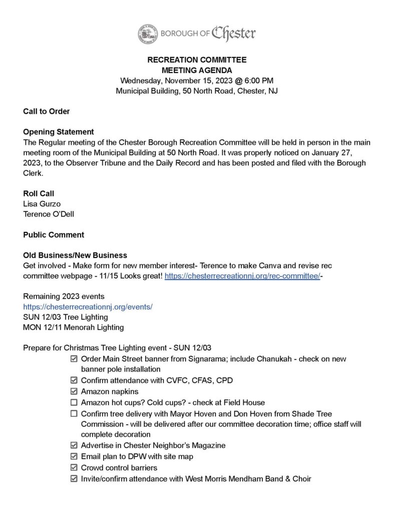 2023-11-15 Recreation Committee Meeting_ Agenda & Minutes_Page_1