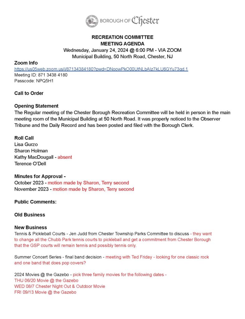 2024-01-24 Recreation Committee Meeting Agenda & Minutes_Page_1
